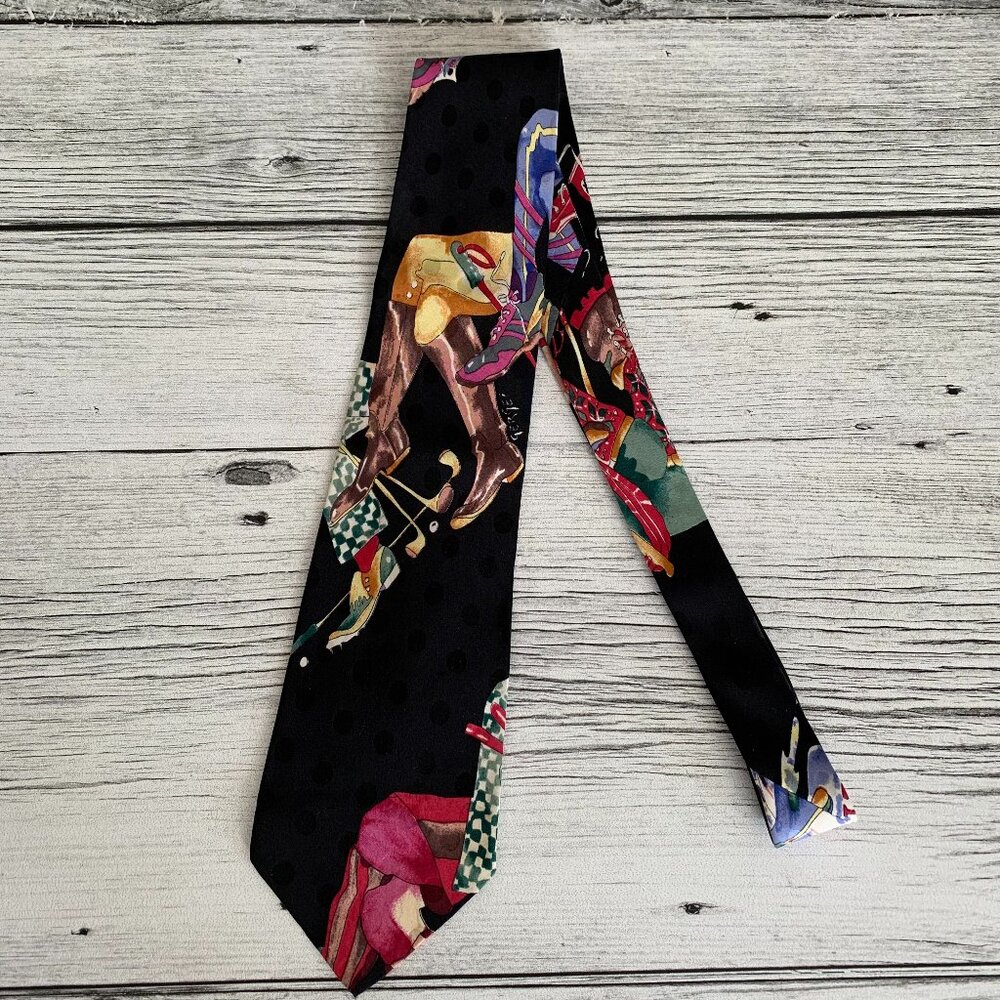 Vintage 90s Nicole Miller Necktie Tie Hand Sewn 100% Silk Basketball Golf